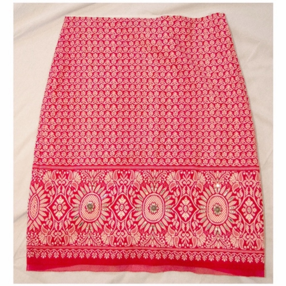 ELIE TAHARI PAISLEY PRINT SKIRT WITH RHINESTONE